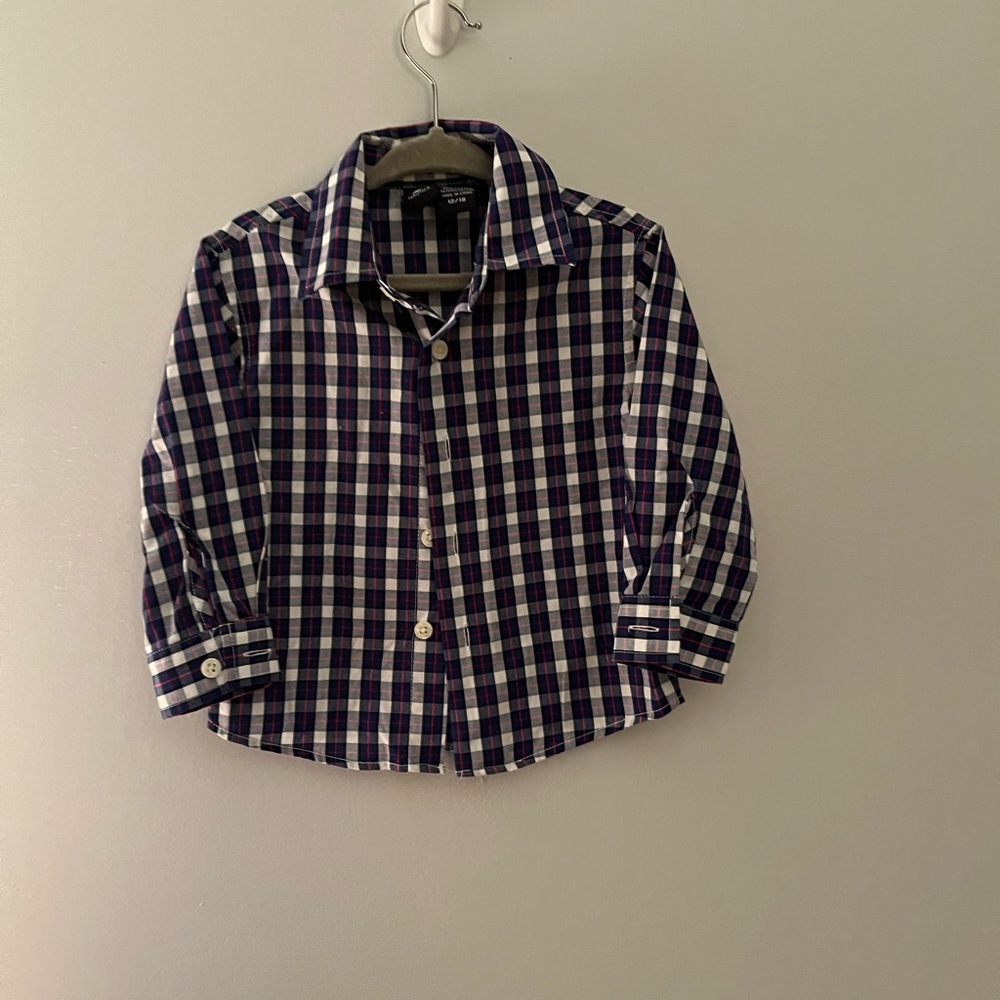 Nautica Kids Plaid Button Down Shirt - Navy and White